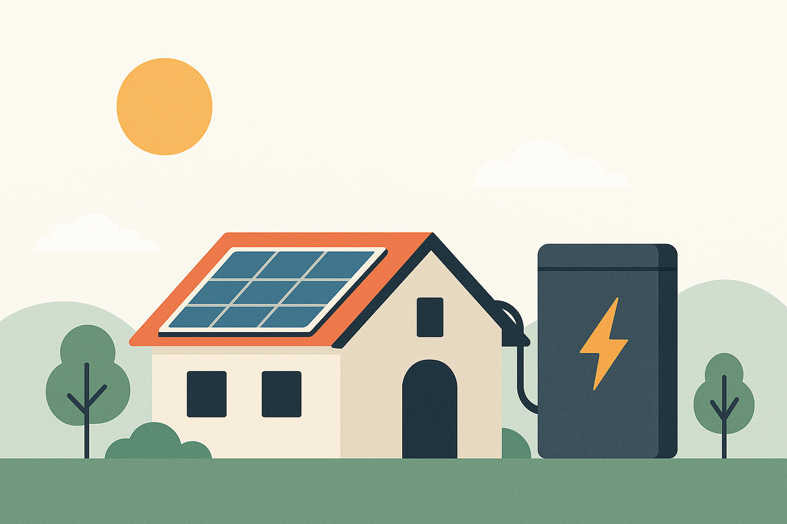 Eine Illustration Haus mit einem Solarspeicher im Westerwald